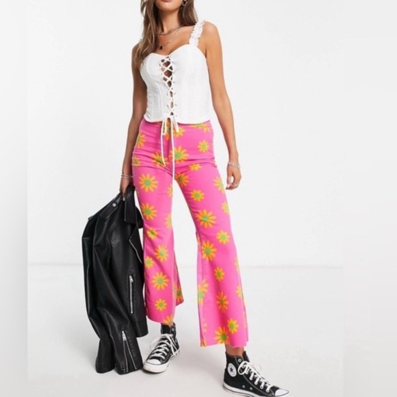 FREE PEOPLE Youthquake Printed Crop Flare Jeans in Lipstick Combo - Picture 7 of 7